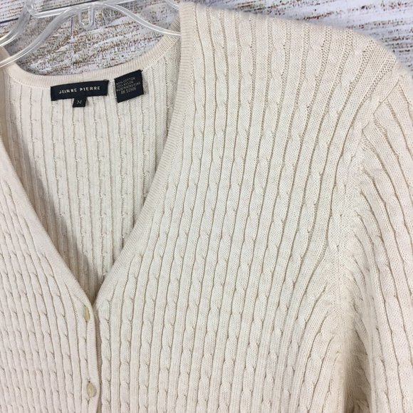 Jeanne Pierre Cardigan Sweater Button Front Cable Knit V-Neck - Picture 4 of 10